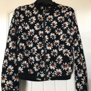 Black white and yellow bomber jacket  sunflowers